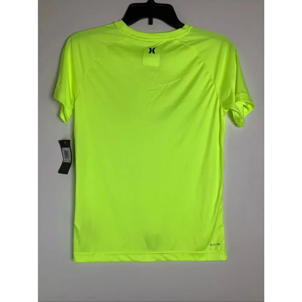 Hurley Boys Medium Green Graphic Short Sleeve Rash Guard T Shirt Beach C3-6